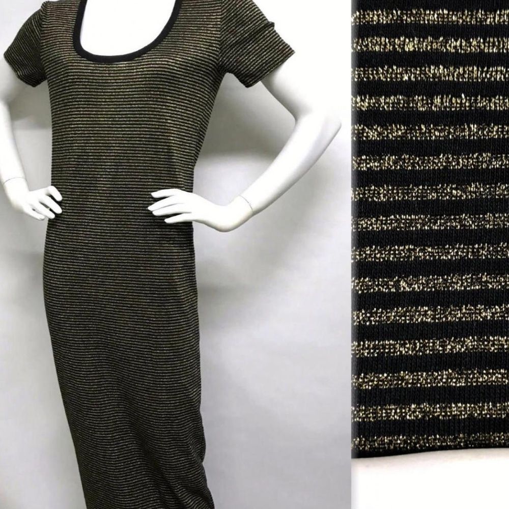 THURLEY AU Metallic GOLD STRIPED Maxi Dress M L